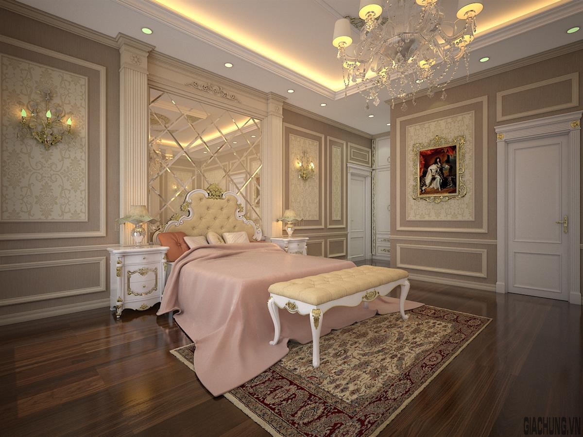 Thiết kế phòng ngủ với phào chỉ theo phong cách tân cổ điển